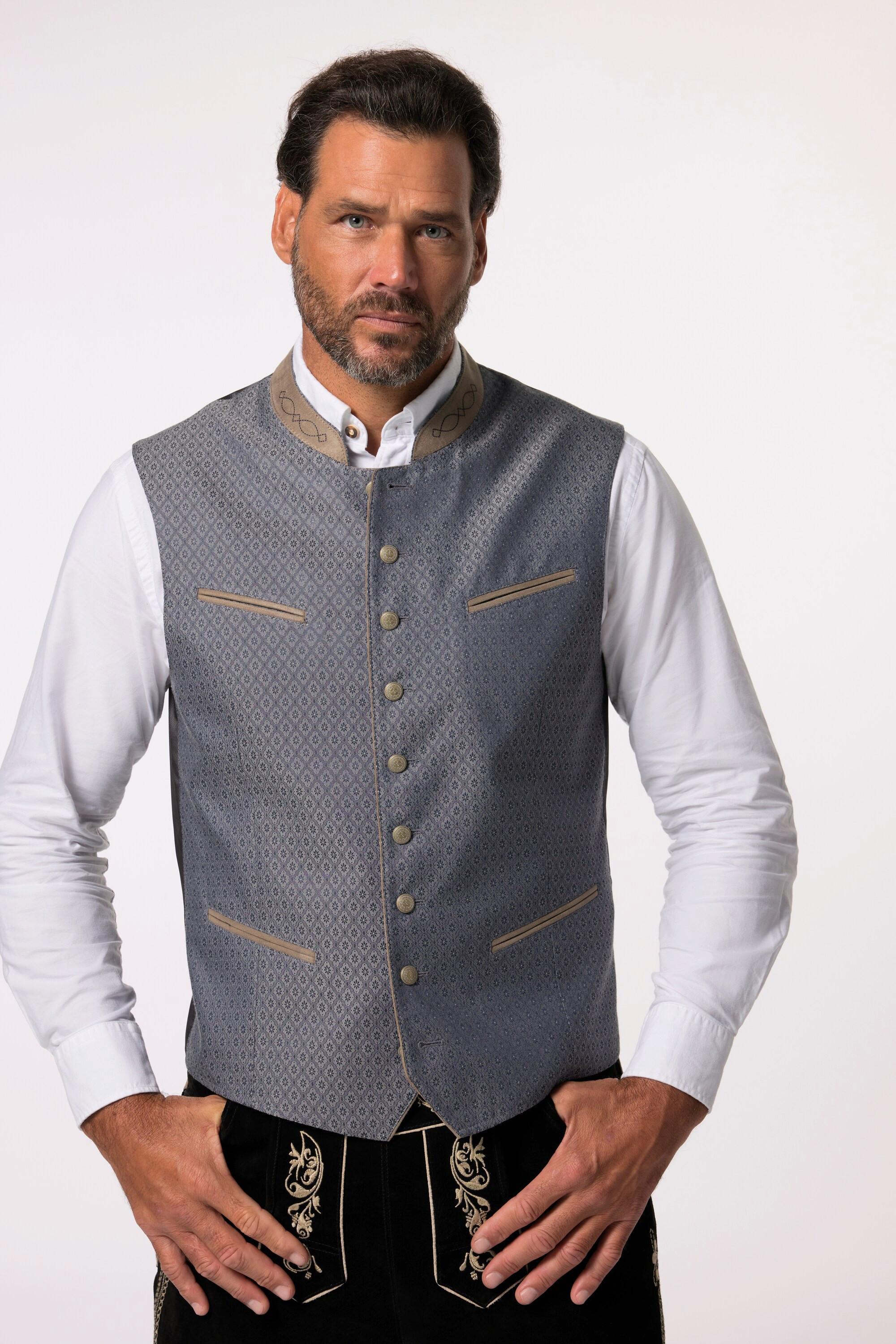 JP1880  Gilet in tradizionale stile Tracht con collo alto e ricamato e retro in fodera, fino alla tg. 72 