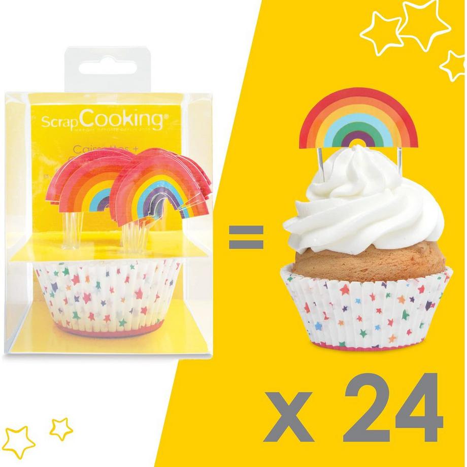 ScrapCooking 24 caissettes à muffins & 24 pics Arc-en-ciel  