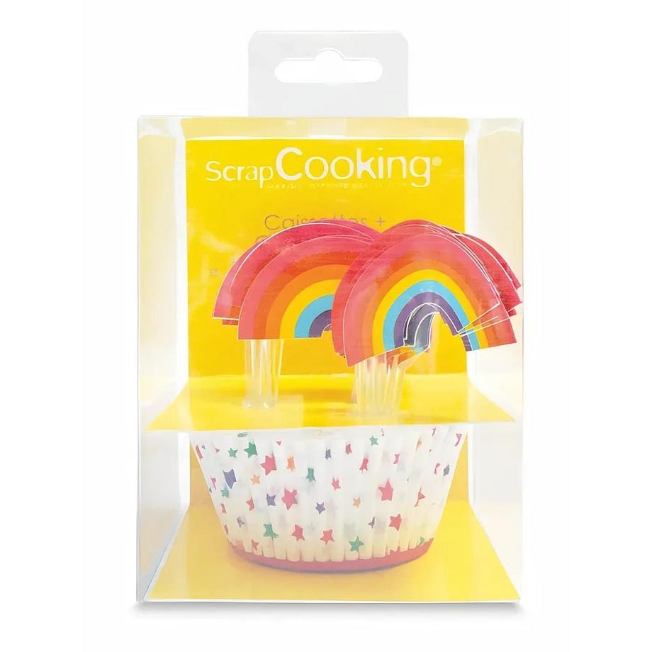 24 caissettes à muffins & 24 pics Arc-en-ciel