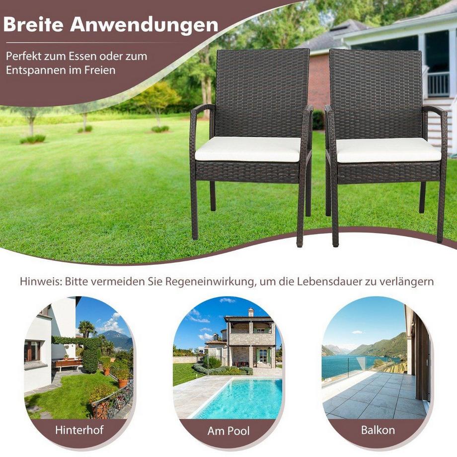 Northio Outdoor-PE-Rattanstühle mit weichen Reißverschlusskissen Rattansessel für Garten  