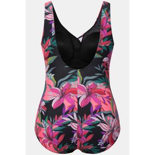 Ulla Popken  Maillot de bain floral à bonnets souples et décolleté esprit cache-cœur. Matière recyclée 