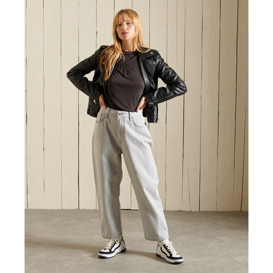 Superdry T-Shirt Manches Longues avec Empiècements en Dentelle  