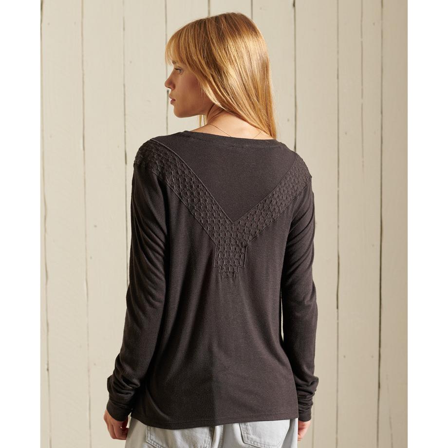 Superdry T-Shirt Manches Longues avec Empiècements en Dentelle  