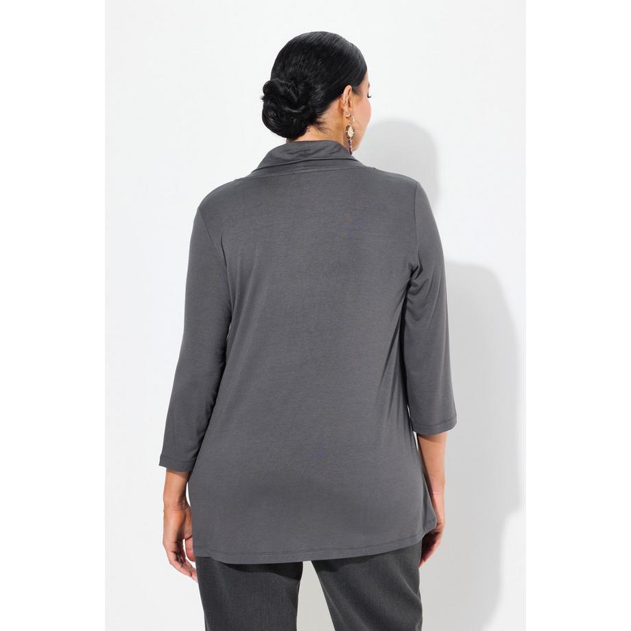 Ulla Popken Shirt Metallic-Druck Wasserfall-Ausschnitt 3/4-Arm  