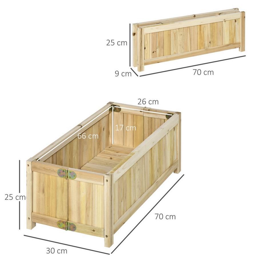 Northio Hochbeet Klappbarer Pflanzkasten Für Garten, Terrasse & Balkon, Tannenholz, Natur, 70X30X25Cm  