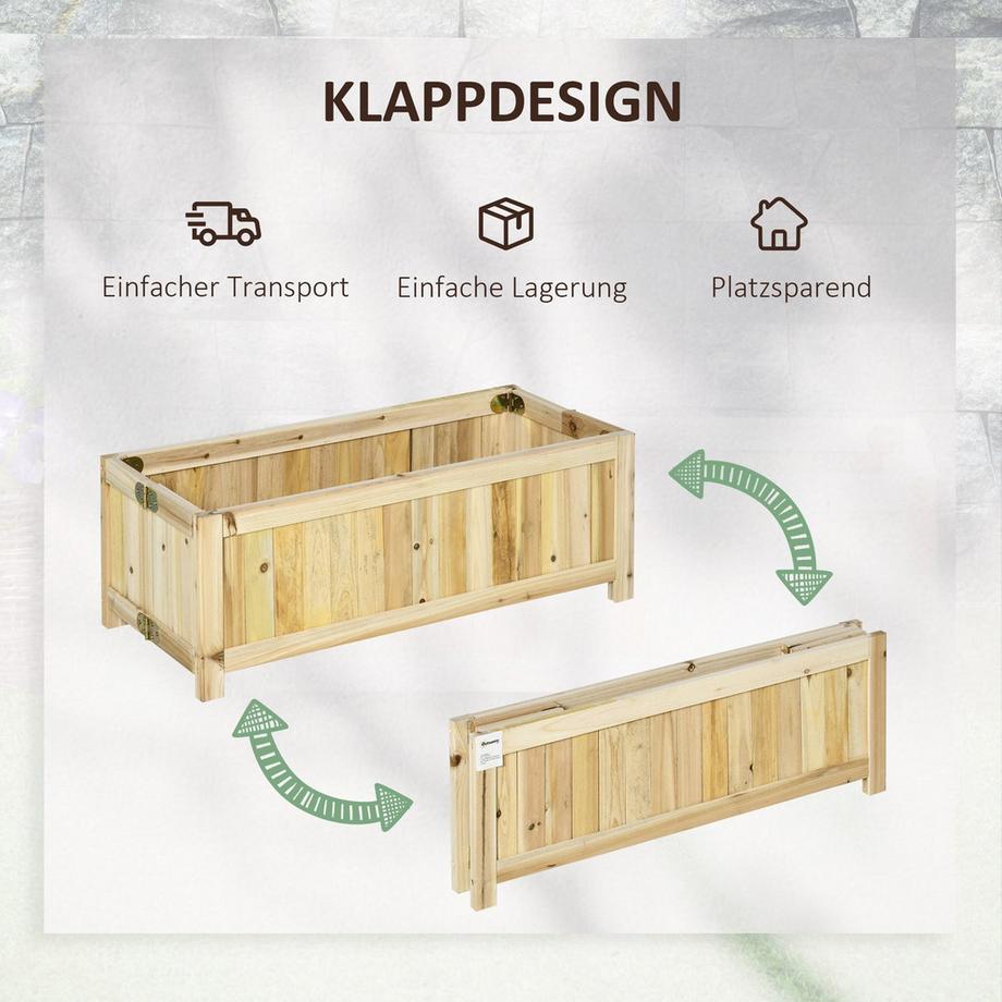Northio Hochbeet Klappbarer Pflanzkasten Für Garten, Terrasse & Balkon, Tannenholz, Natur, 70X30X25Cm  
