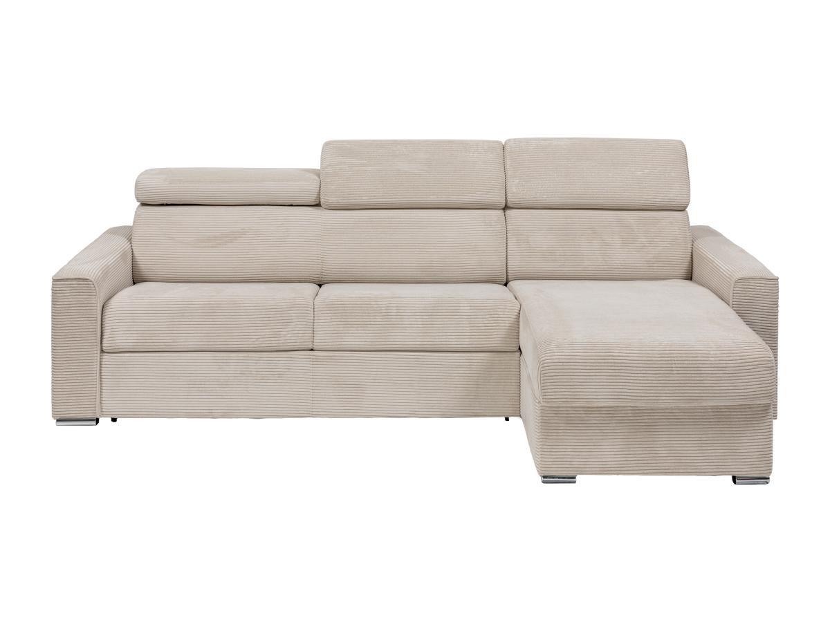 Vente-unique Canapé d'angle réversible convertible express en velours côtelé beige - Couchage 140 cm - Matelas 14 cm - VIZIR  