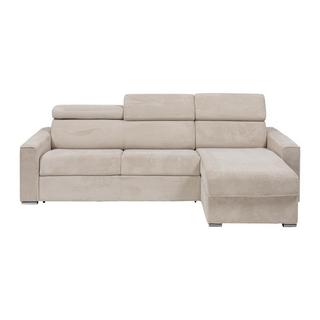 Vente-unique Canapé d'angle réversible convertible express en velours côtelé beige - Couchage 140 cm - Matelas 14 cm - VIZIR  