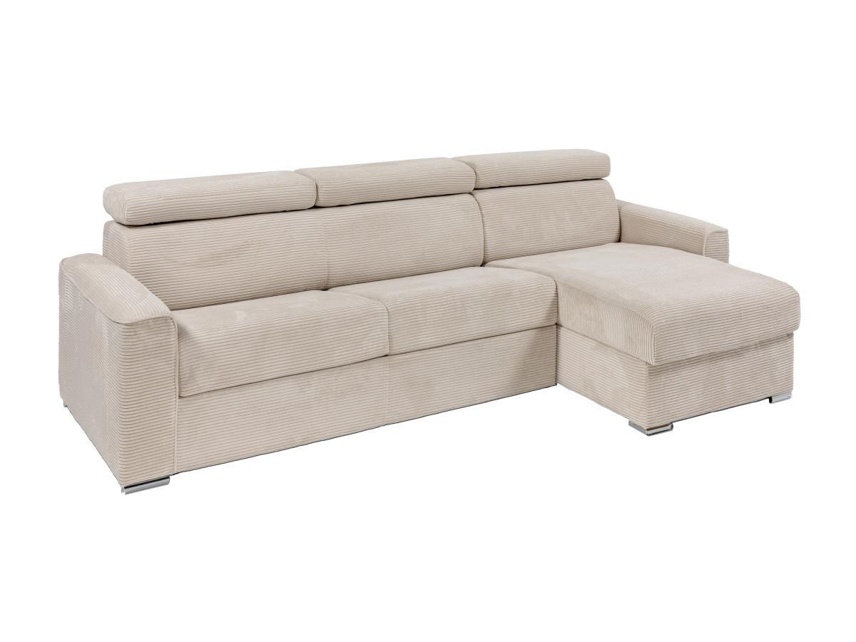 Vente-unique Canapé d'angle réversible convertible express en velours côtelé beige - Couchage 140 cm - Matelas 14 cm - VIZIR  