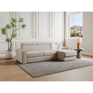 Vente-unique Canapé d'angle réversible convertible express en velours côtelé beige - Couchage 140 cm - Matelas 14 cm - VIZIR  