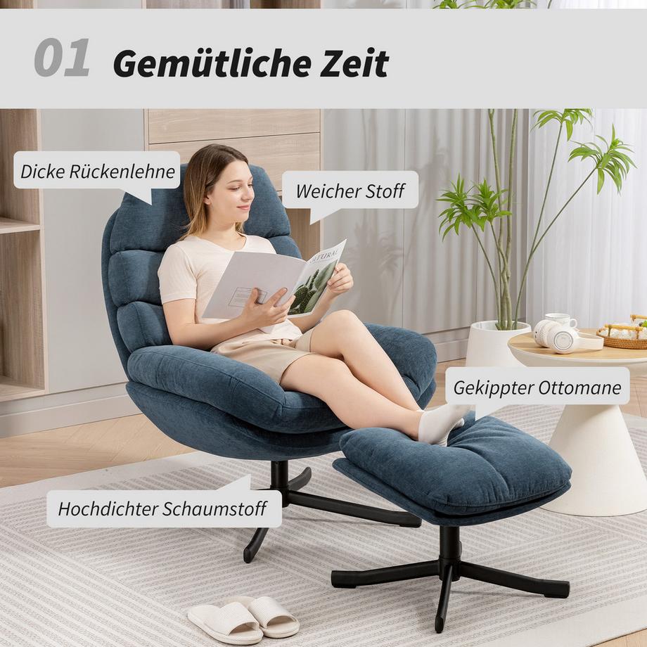 HOMCOM Fauteuil inclinable avec repose-pieds  