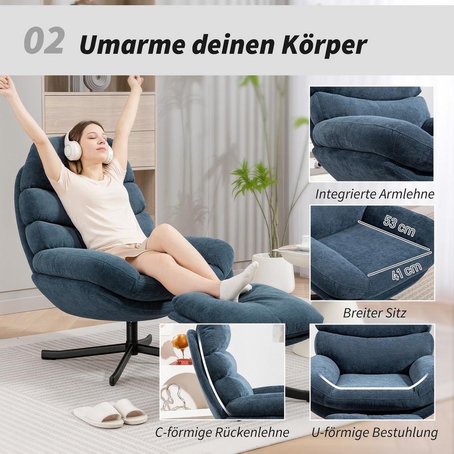 HOMCOM Fauteuil inclinable avec repose-pieds  