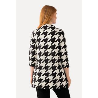 Ulla Popken  Sweat-shirt oversized à col montant et manches 3/4, motif pied-de-poule 