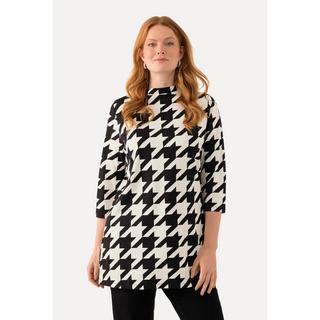 Ulla Popken  Sweat-shirt oversized à col montant et manches 3/4, motif pied-de-poule 