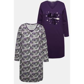 Ulla Popken  Lot de 2 T-shirts de nuit, décolleté en V et manches longues 