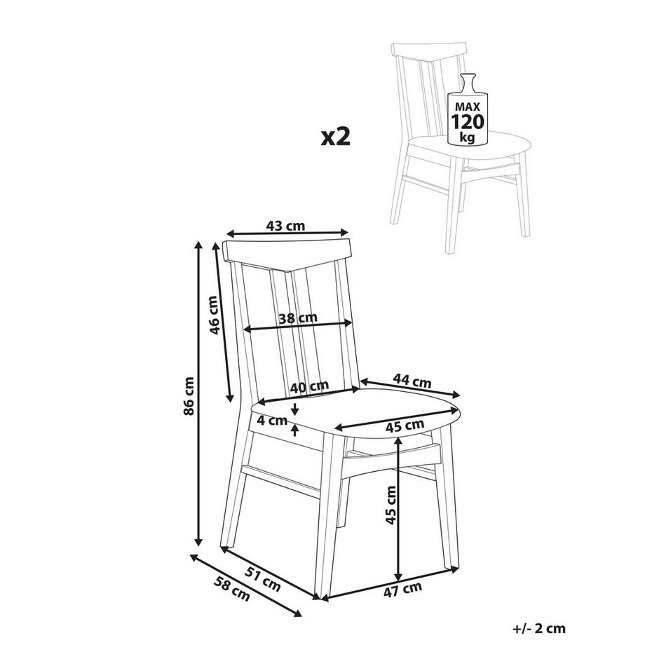 Beliani Set di 2 sedie da pranzo en Legno di caucciù Retrò AVALON  