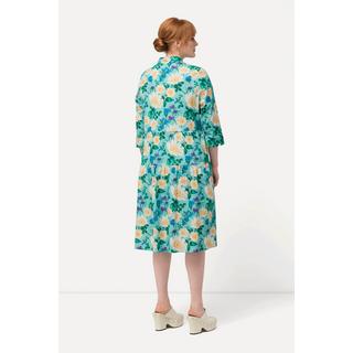 Ulla Popken  Robe chemisier, fleurs, coupe évasée, manches 3/4 