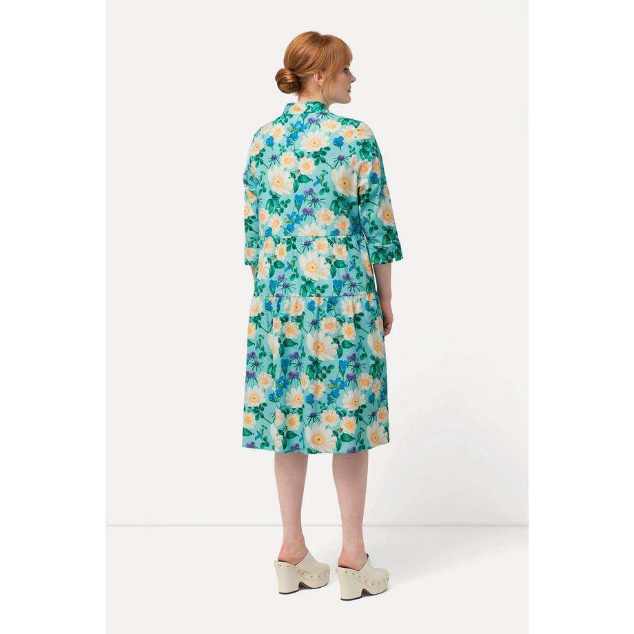 Ulla Popken Blüten A-Linie Hemdblusenkleid 3/4-Arm  