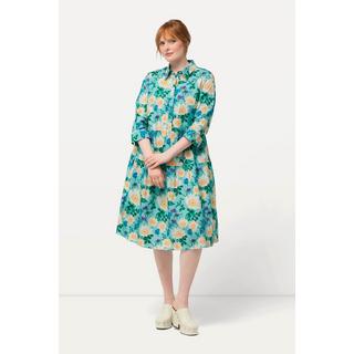 Ulla Popken  Hemdblusenkleid, Blüten, A-Linie, Hemdkragen, 3/4-Arm 