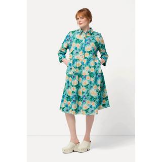 Ulla Popken  Robe chemisier, fleurs, coupe évasée, manches 3/4 