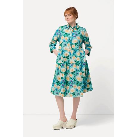 Ulla Popken  Robe chemisier, fleurs, coupe évasée, manches 3/4 