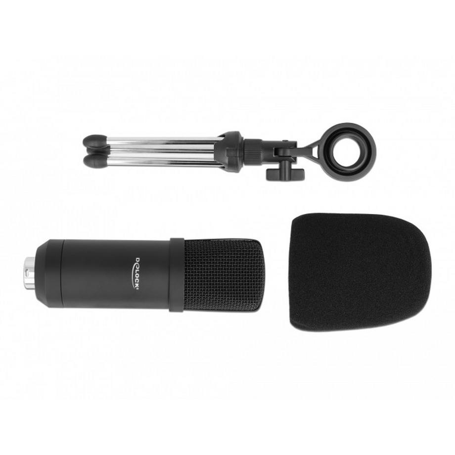 DeLock  DeLOCK Microfono Podcasting professionale per computer con connettore XLR e jack stereo a 3 pin maschio + cavo adattatore per Smartphone e Tablet 