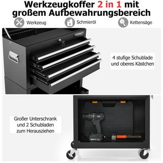 B2X Carrello da officina 2 in 1 con custodia, 9 scomparti e ganci Carrello portautensili con serratura su ruote Nero  