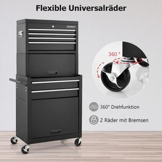 B2X Carrello da officina 2 in 1 con custodia, 9 scomparti e ganci Carrello portautensili con serratura su ruote Nero  