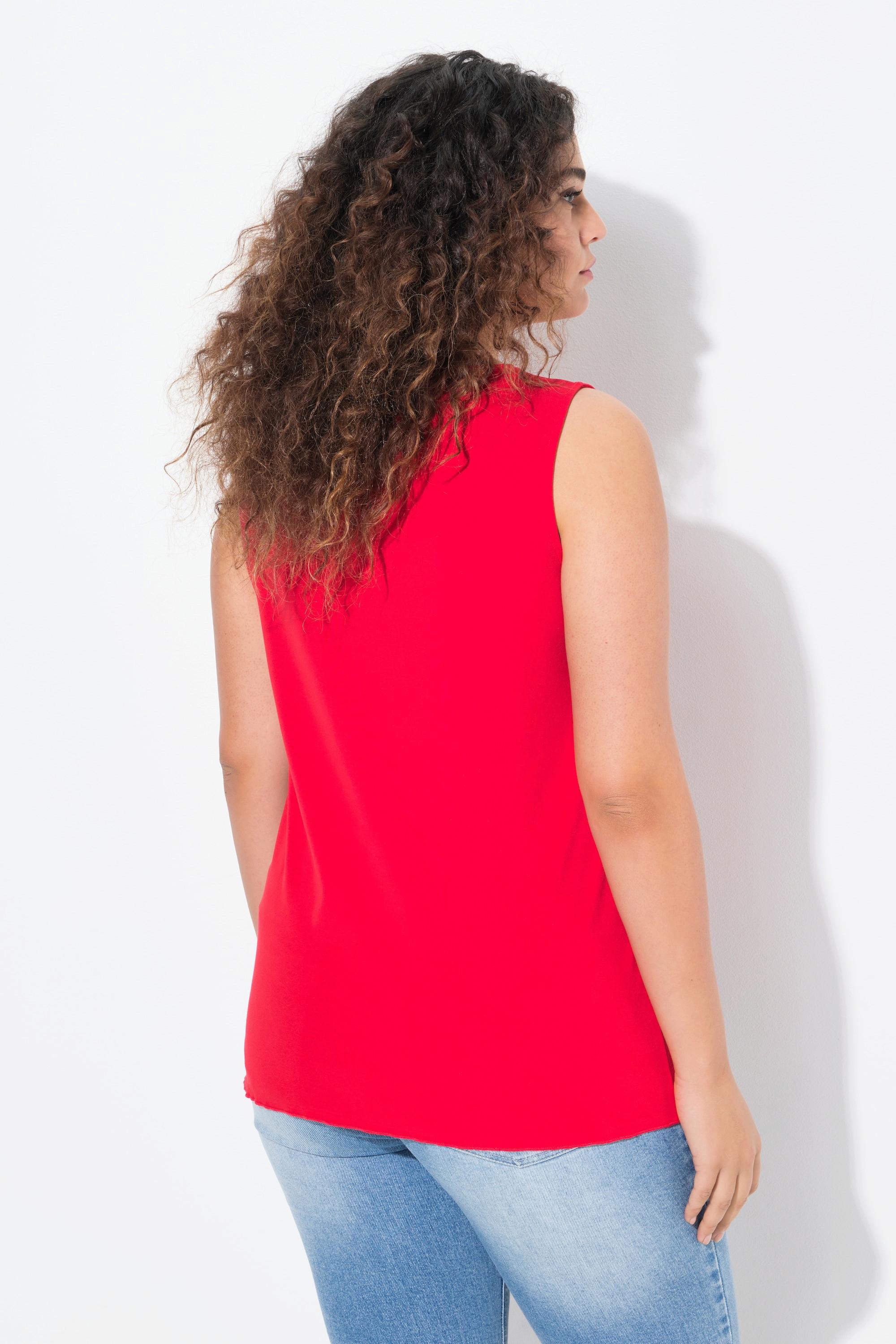 Ulla Popken Top a costine orlo smerlato Slim Fit senza maniche scollo a V  