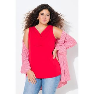 Ulla Popken Top a costine orlo smerlato Slim Fit senza maniche scollo a V  