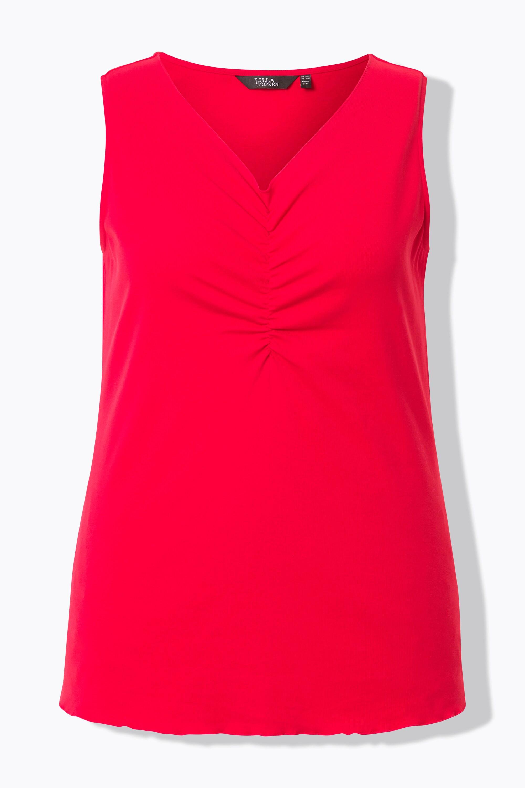 Ulla Popken Top a costine orlo smerlato Slim Fit senza maniche scollo a V  