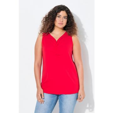 Top a costine dal taglio aderente e smanicato con scollo a V e orli a onde