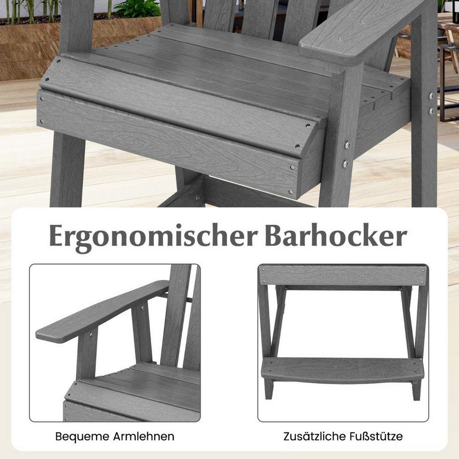 Northio Outdoor Barhocker mit Armlehne & Fußstütze HDPE-Patiostuhl Wetterfester Pub-Hocker Grau  
