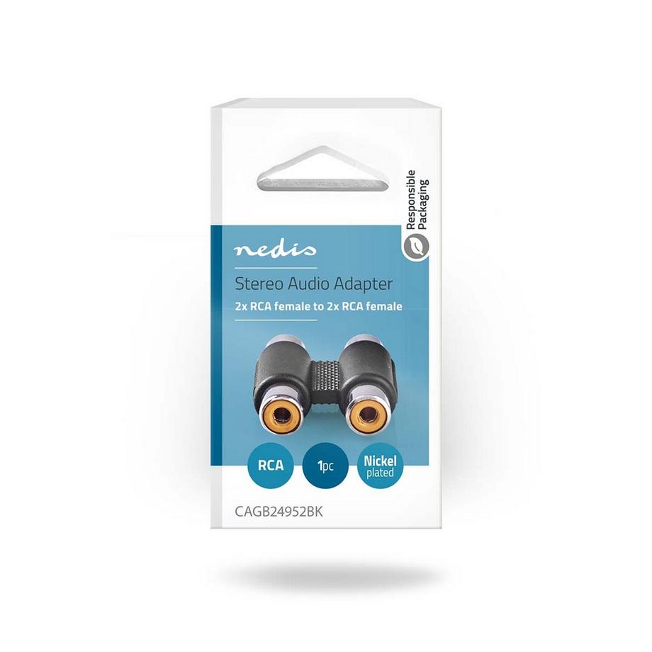 Nedis  Adaptateur audio stéréo | 2x RCA Hona | 2x RCA Hona | Nickelplaterad | Rak | ABS | Svart | 1 st. | Verrouillage 