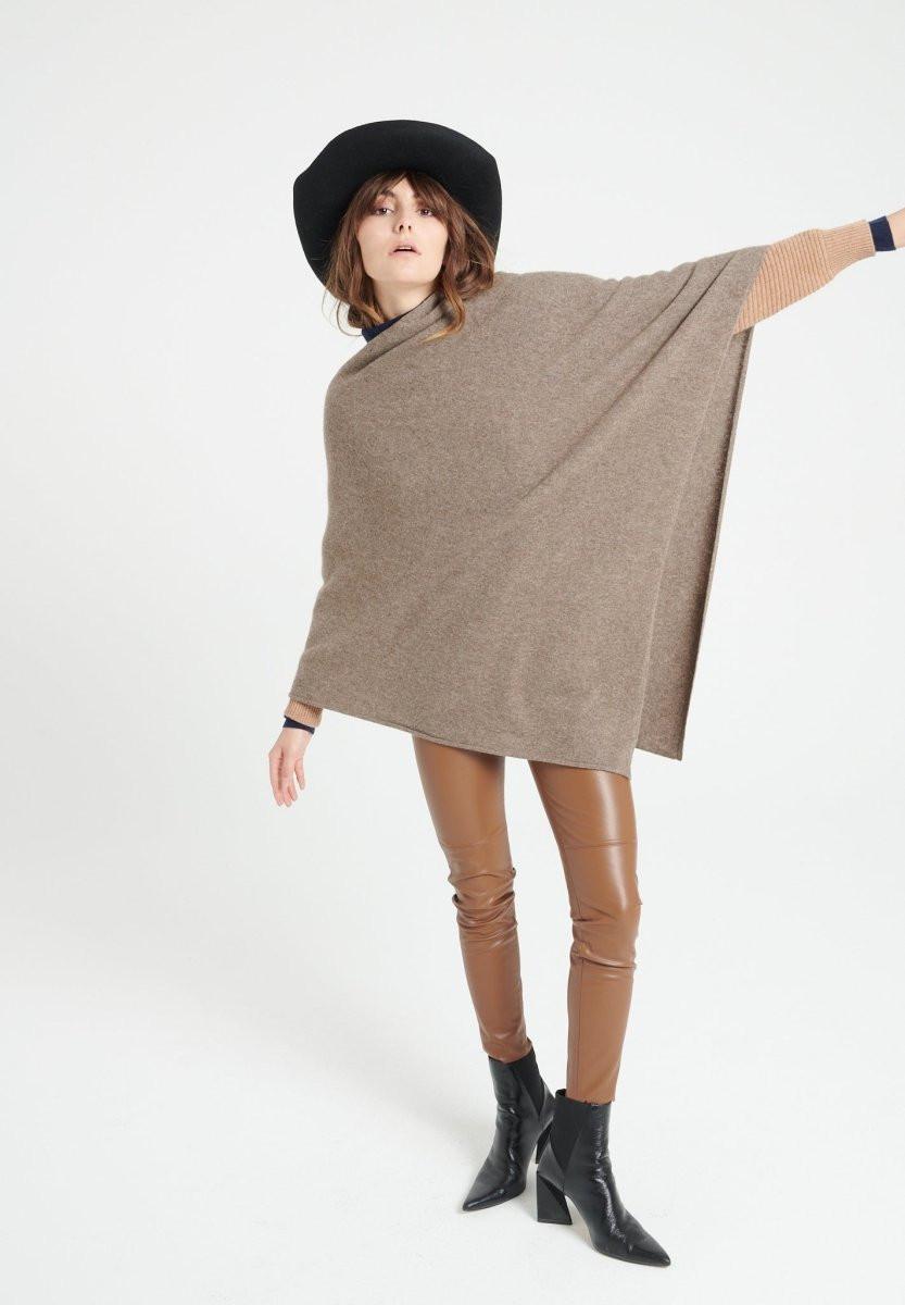 Image of Lilly 9 Poncho Mit V-ausschnitt - 100% Kaschmir Damen Taupe XXL