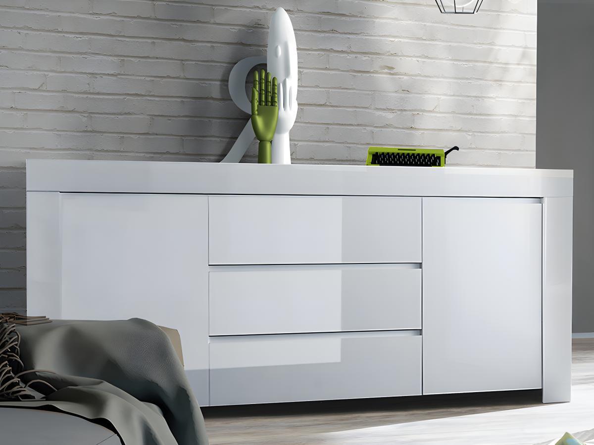 Vente-unique Credenza con 2 ante e 3 cassetti Bianco laccato CETARA  