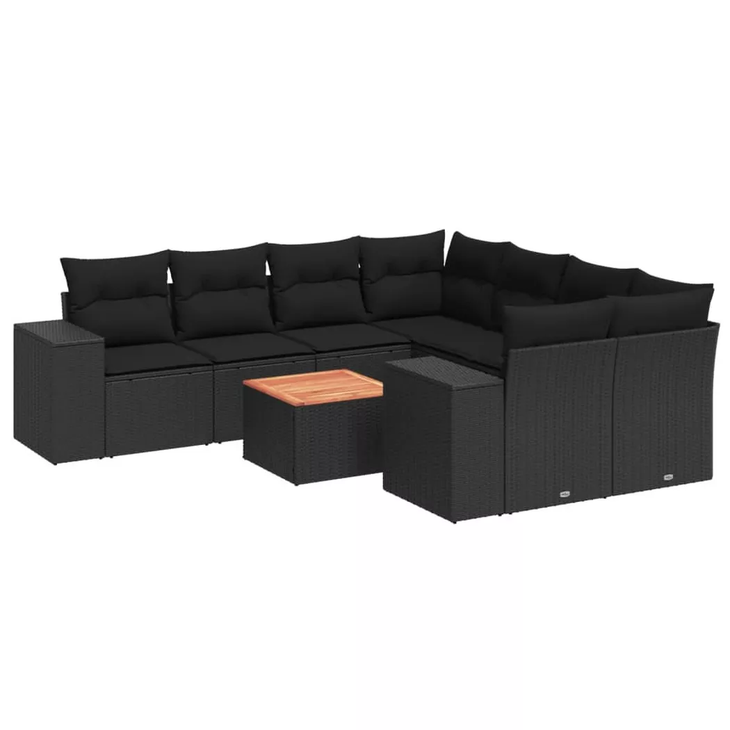 vidaXL Salon de jardin 9 pcs avec coussins noir résine tressée 3225369