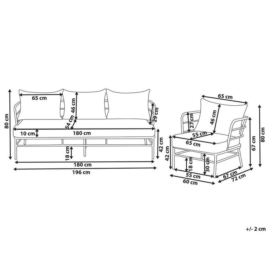Beliani Canapé 3 places avec fauteuils en Aluminium Scandinave PONZONE  