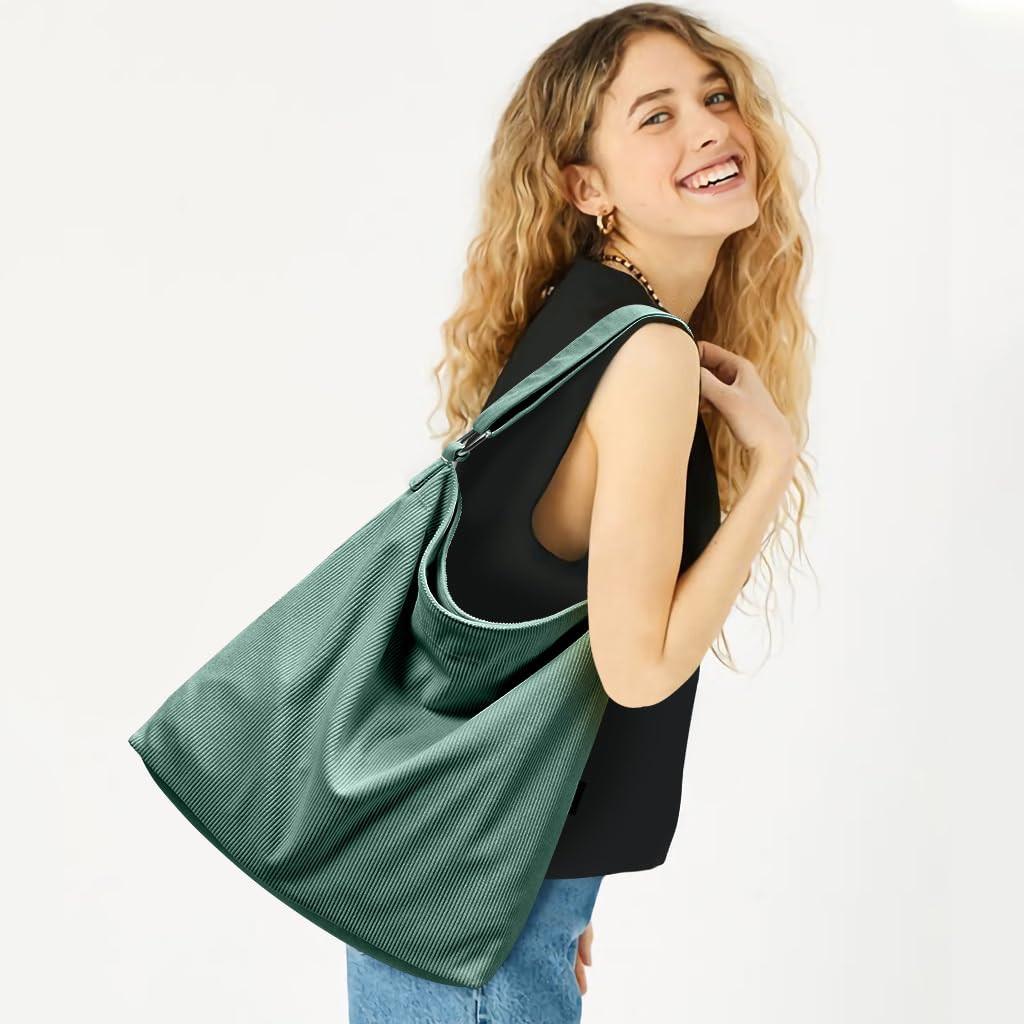 Only-bags.store  Kordtasche Umhängetasche mit Reißverschluss Wasserdichter Shopper Große Kord-Umhängetasche 