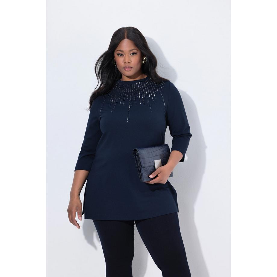 Ulla Popken Sweatshirt Ziersteine A-Linie Stehkragen Langarm  