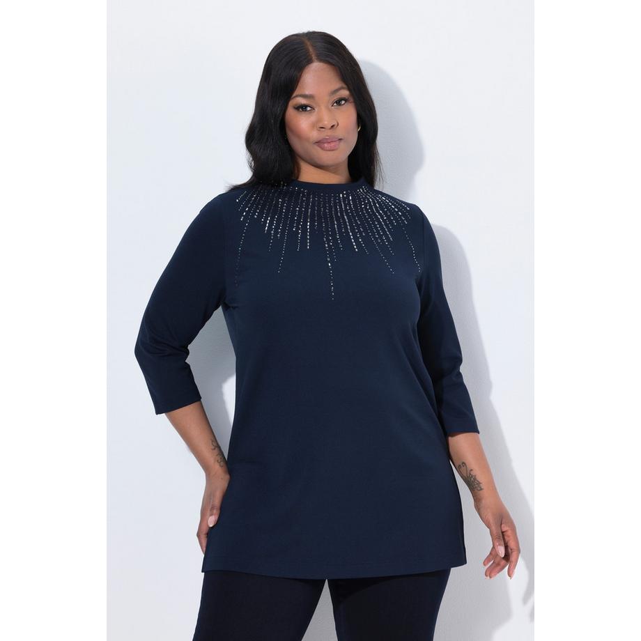 Ulla Popken Sweatshirt Ziersteine A-Linie Stehkragen Langarm  