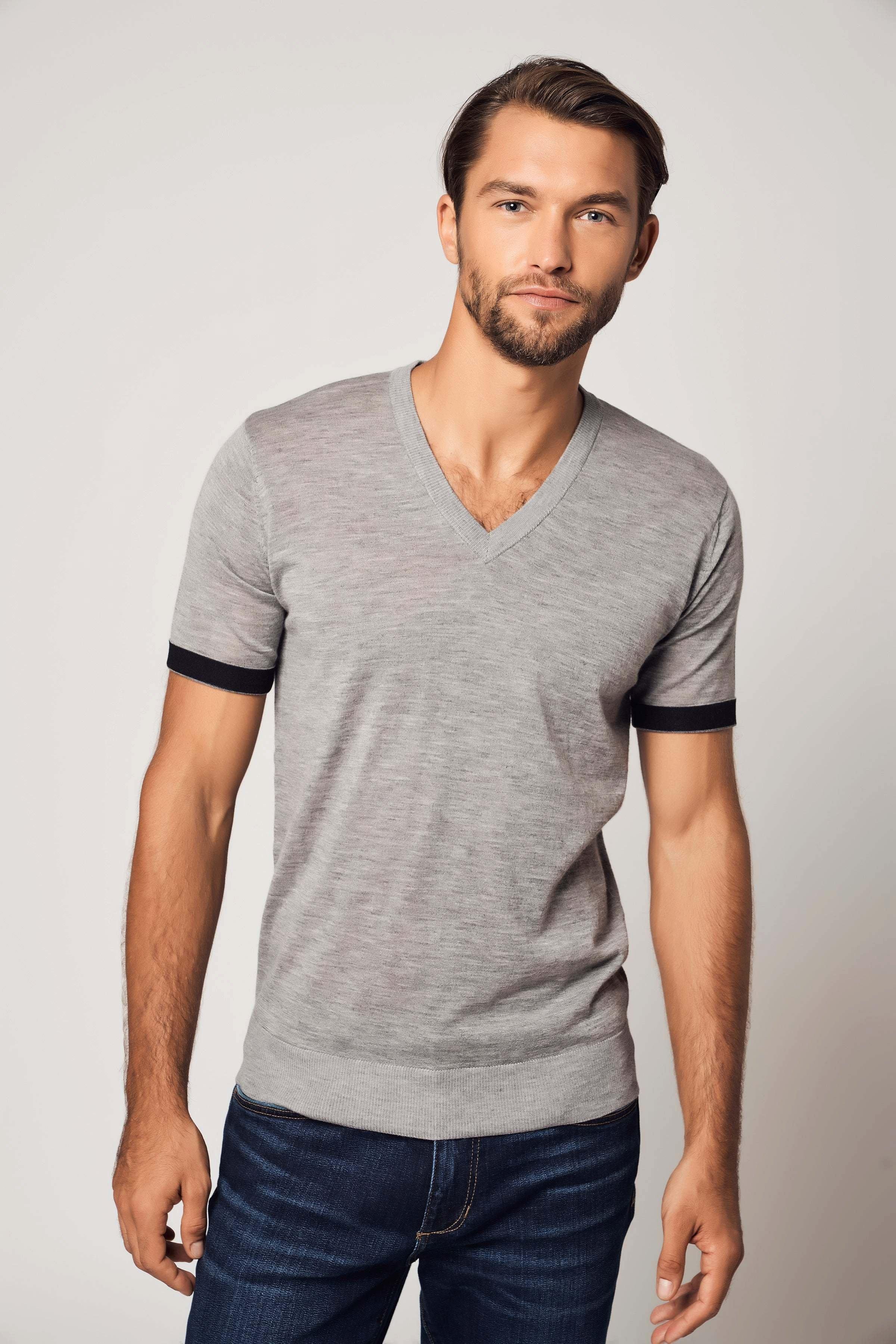 Bellemere New York  T-shirt a righe in cashmere a maniche corte 