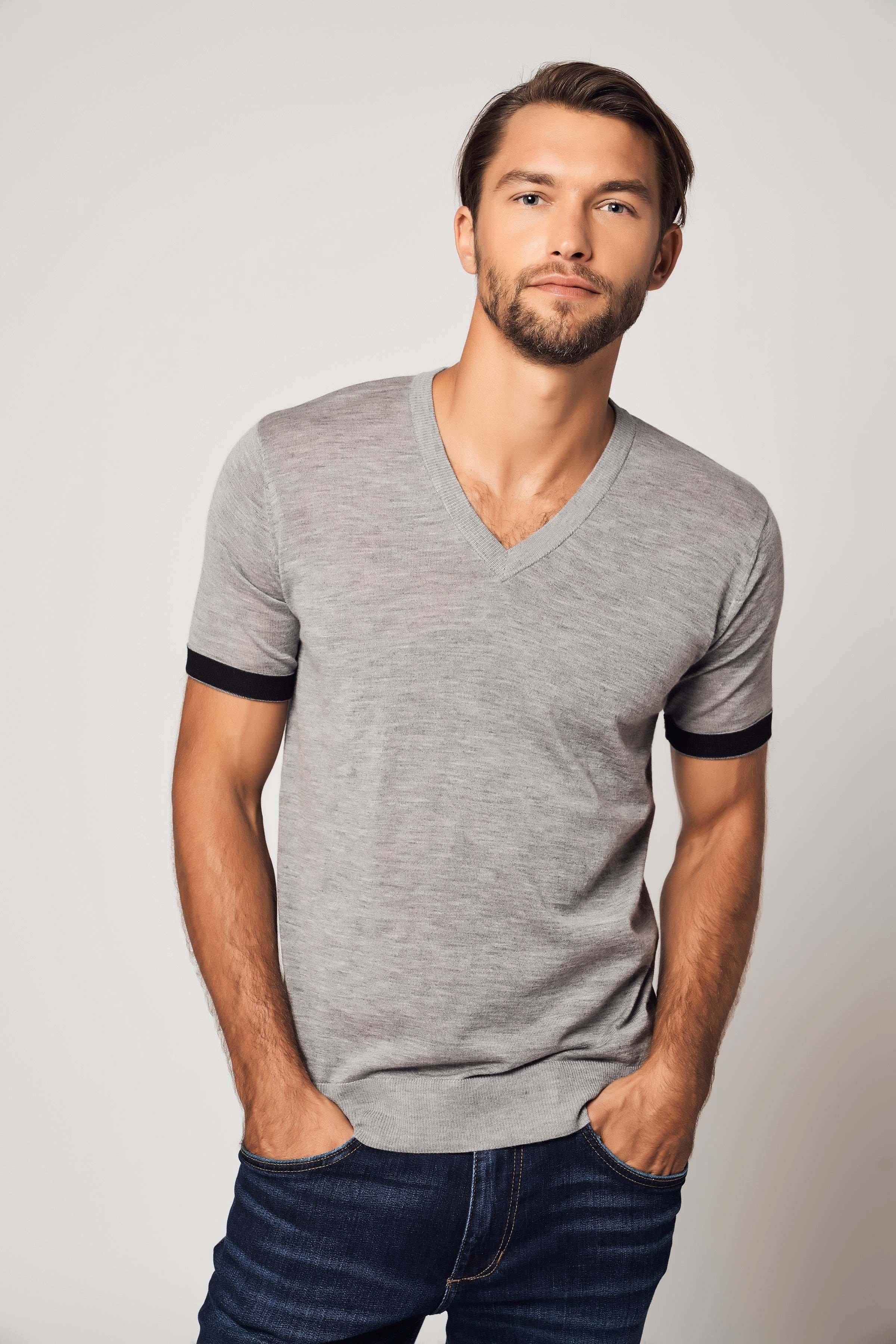 Bellemere New York  T-shirt a righe in cashmere a maniche corte 