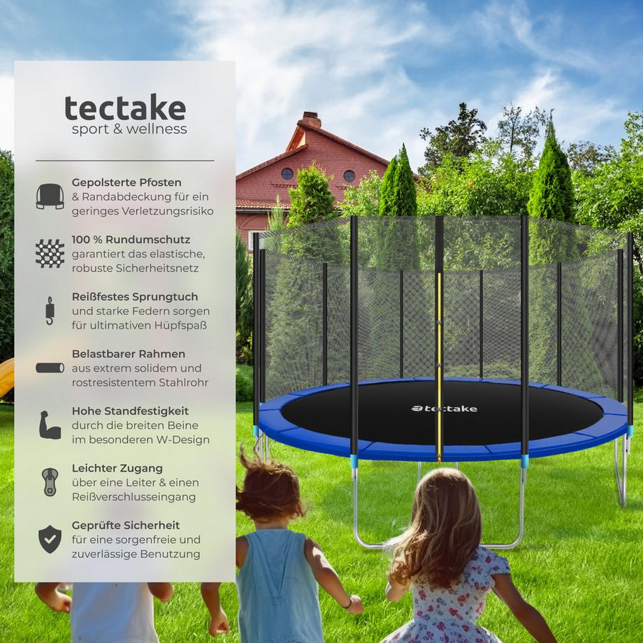 Tectake  Trampolin Garfunky Ø 427 cm,  GS zertifiziert mit Sicherheitsnetz 