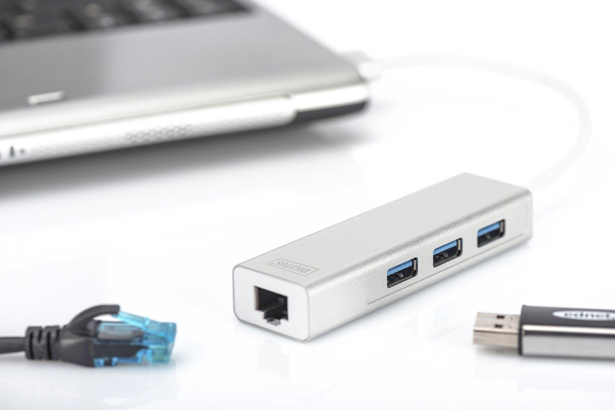 Digitus  Hub USB 3.0 3 ports et adaptateur Gigabit LAN 