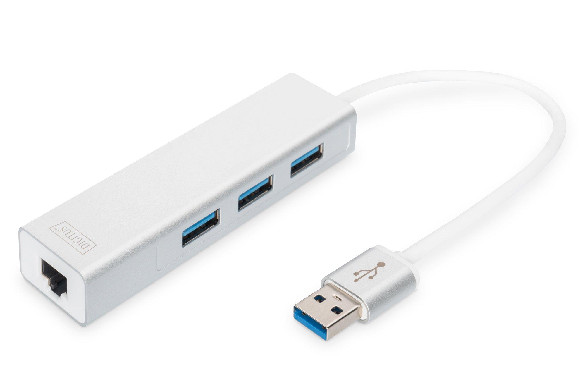 Digitus  Hub USB 3.0 3 ports et adaptateur Gigabit LAN 