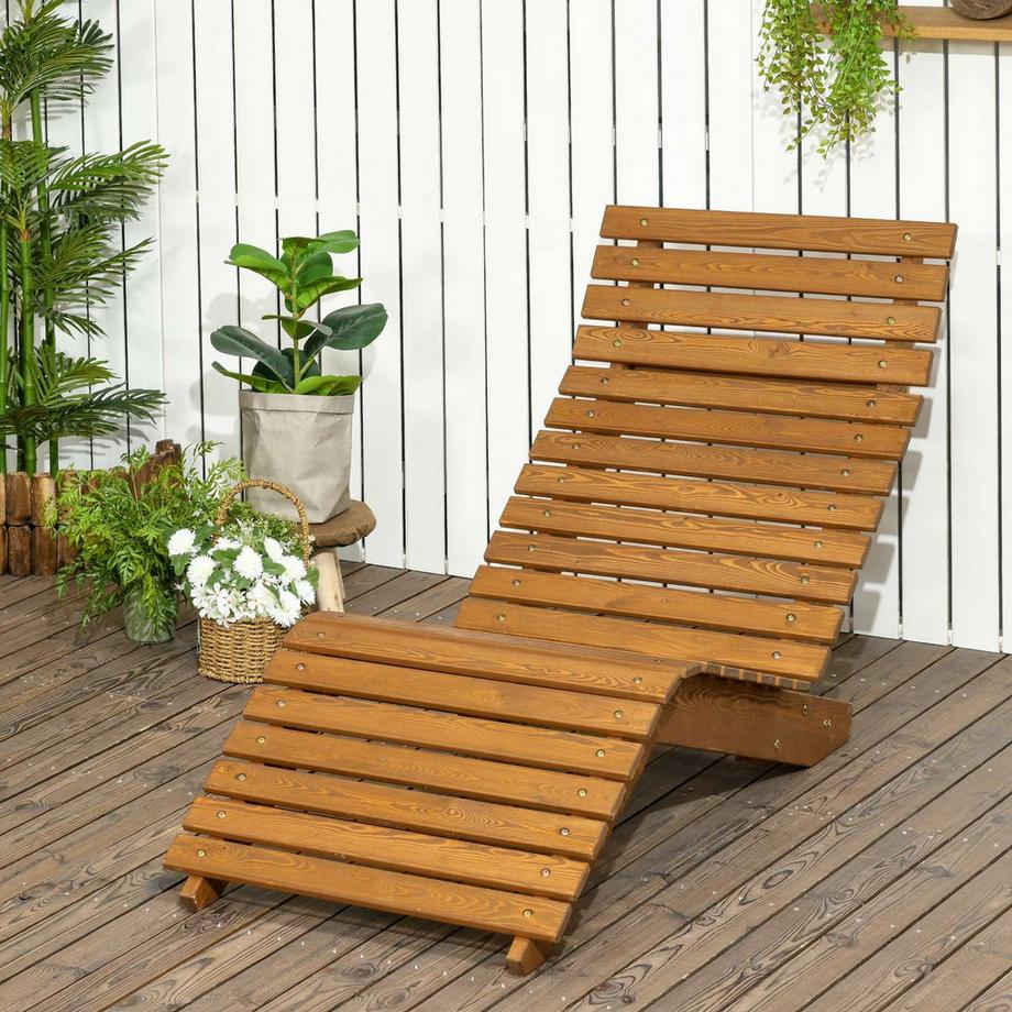 Northio Sonnenliege Liegestuhl, Gartenliege, Relaxliege Für Pool, Balkon, Bis 120Kg, Massivholz, Teak, 66X170X77Cm  