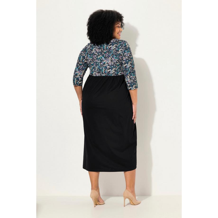 Ulla Popken Jersey Maxikleid Blüten Carree-Ausschnitt 3/4-Arm  