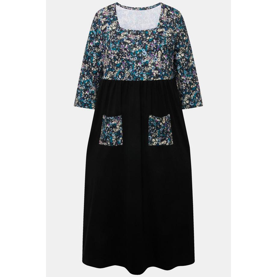 Ulla Popken Jersey Maxikleid Blüten Carree-Ausschnitt 3/4-Arm  