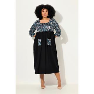 Ulla Popken  Jersey-Maxikleid, Blüten, Carree-Ausschnitt, 3/4-Arm 